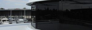 Tinted marine glass on a yacht